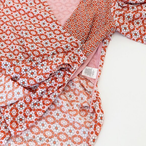 Sachin & Babi Wrap Blouse Top 8 Floral Asymmetric Puff Sleeve Retro Artsy Boho - Picture 7 of 14